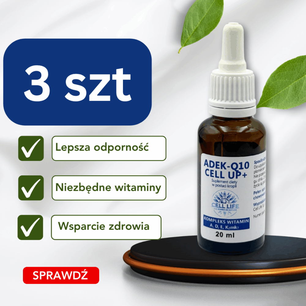 Witaminy A,D,E,K, Q10 w płynie - Pakiet Basic 3 sztuki ADEK + Q10 Cell Up+